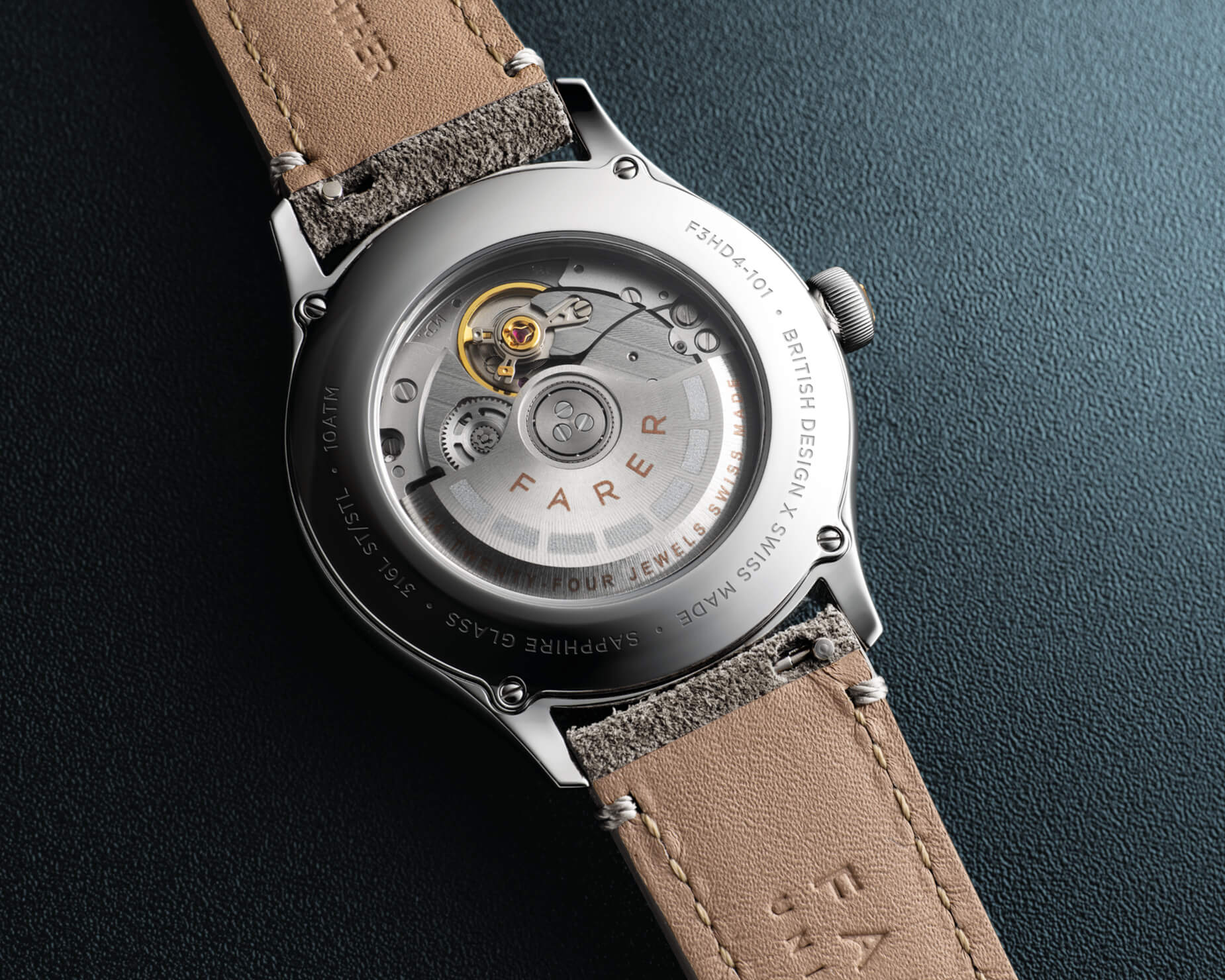 Farer Resolute III exhibition caseback showcasing La Joux-Perret G101 movement