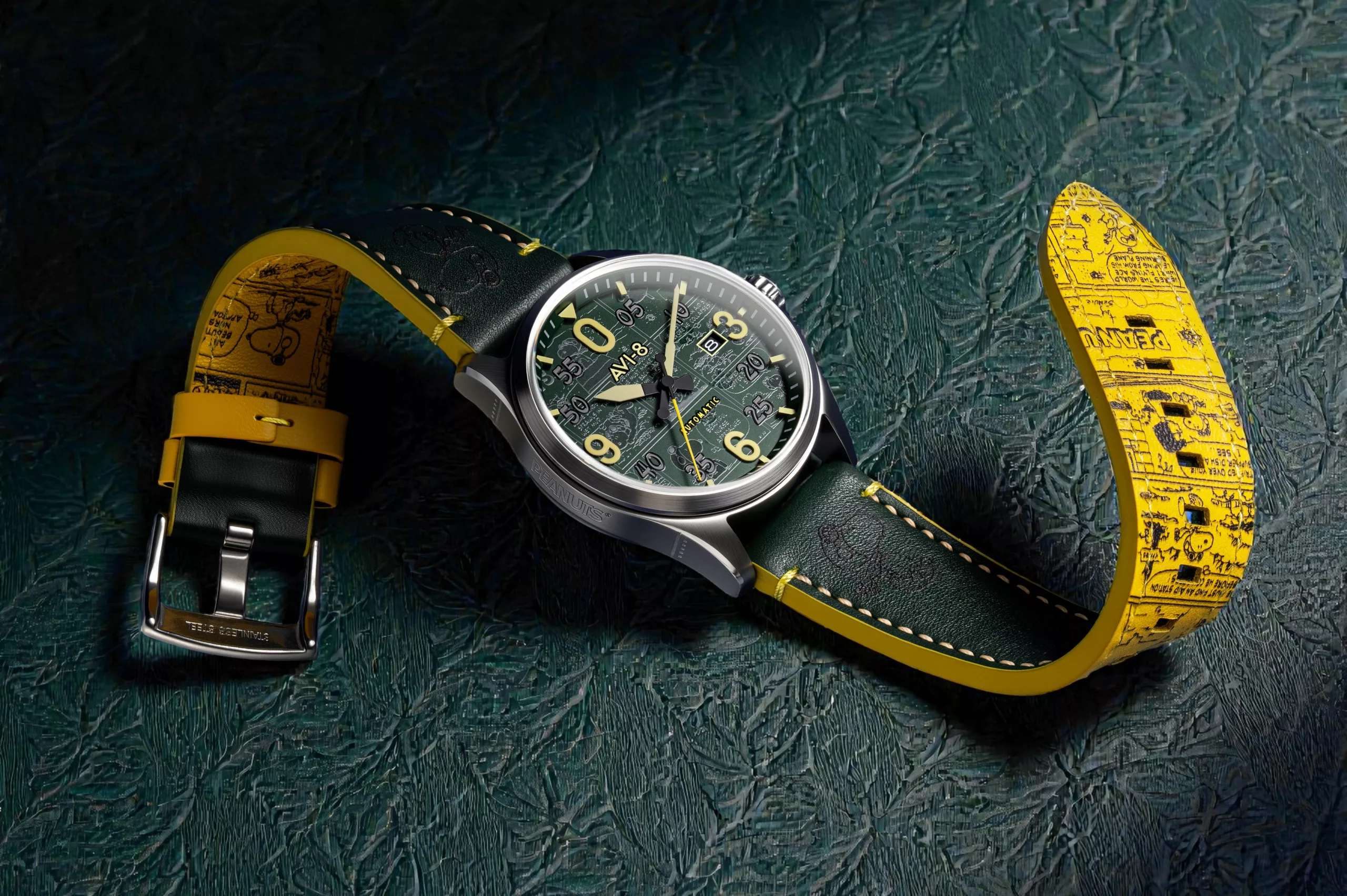 AVI-8 Aviator Green Spitfire Smith on a green leather strap