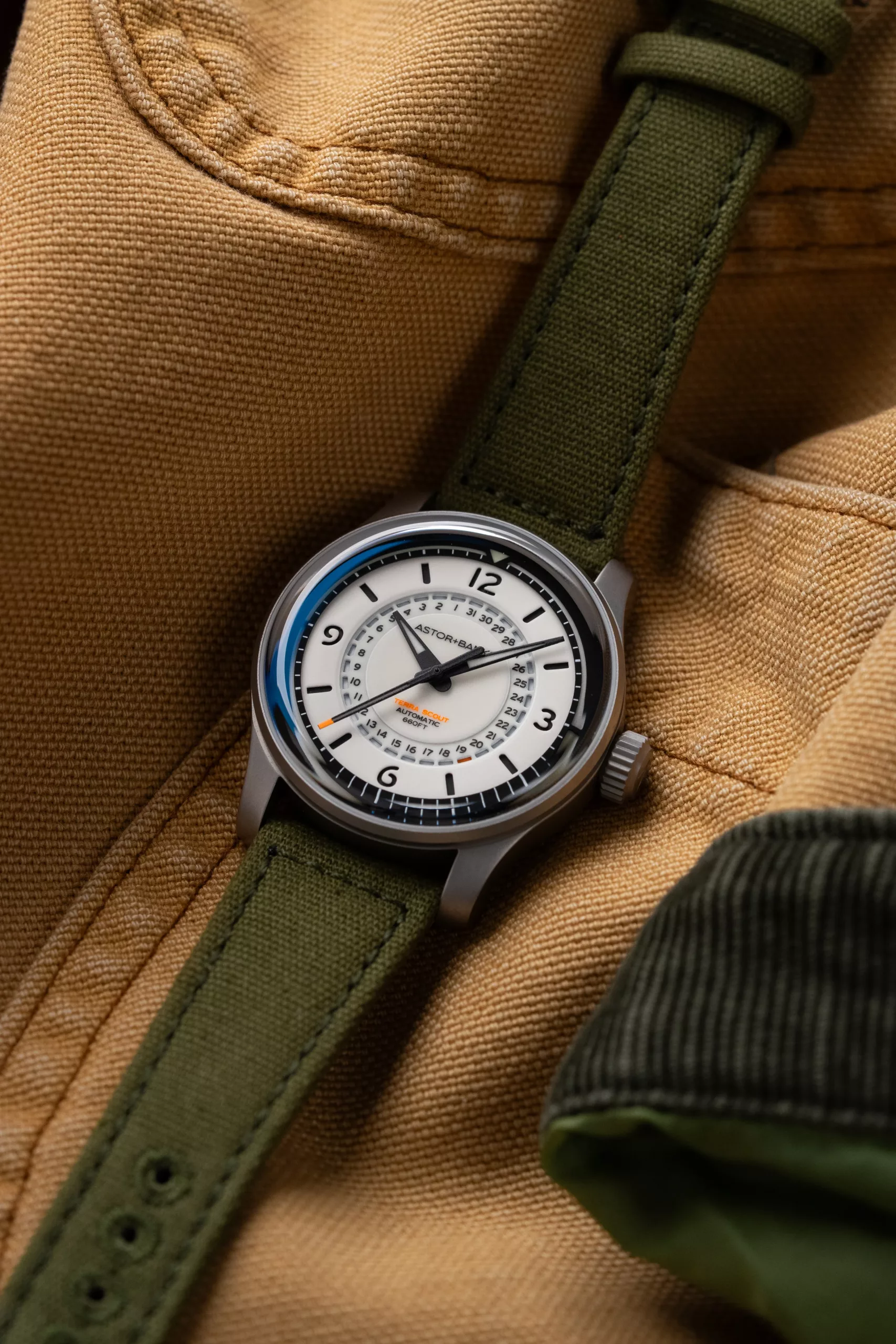 Astor+Banks Terra Scout on an army green strap