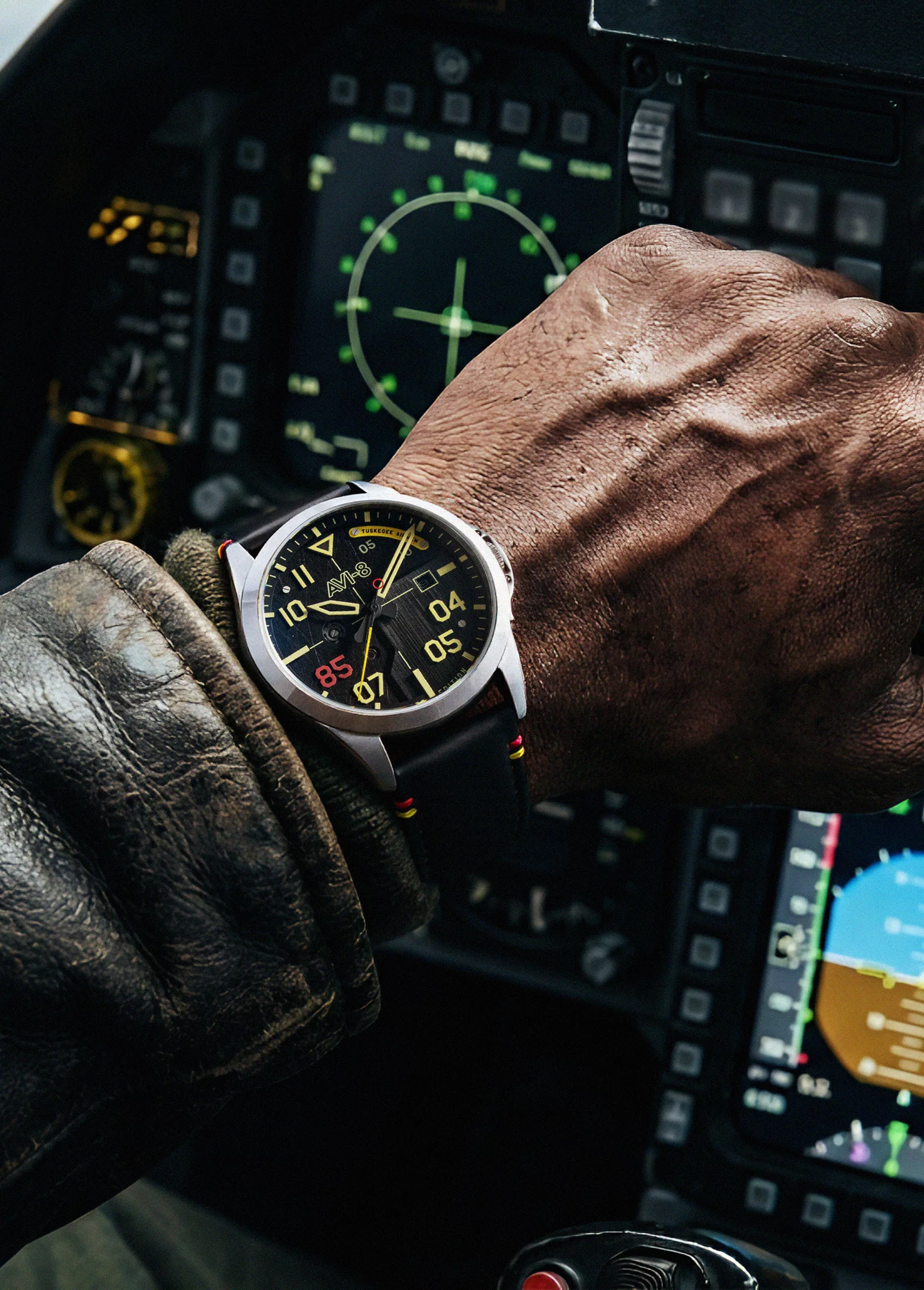 AVI-8 P-51 Mustang Tuskegee Airmen 85th Anniversary Automatic on wrist