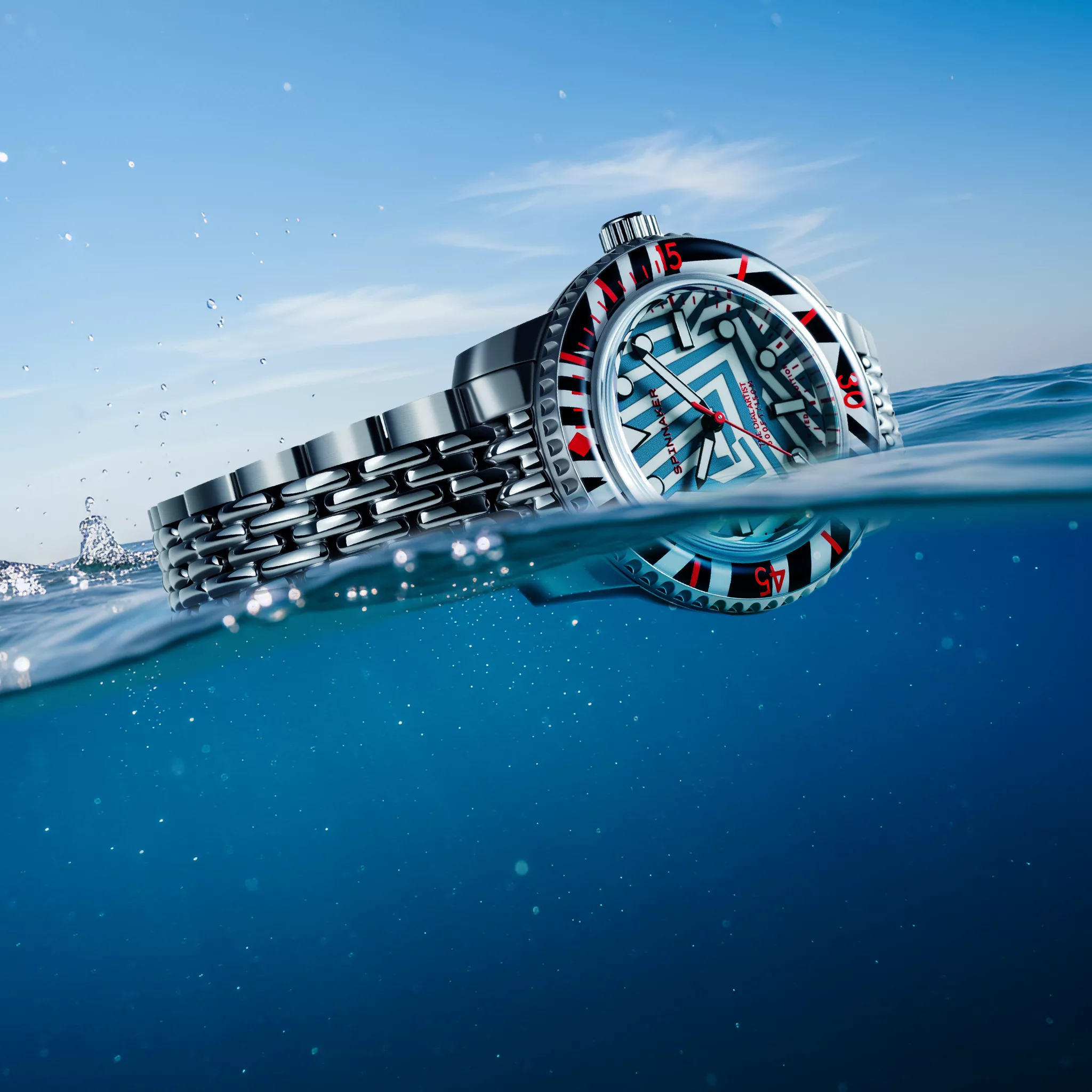 Spinnaker Fleuss 40 Automatic Razzle Dazzle in the middle of the ocean