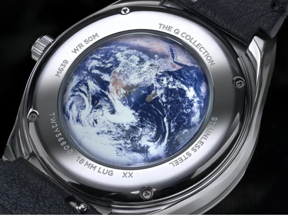 Timex Q Timex x NASA caseback features an image of Earth