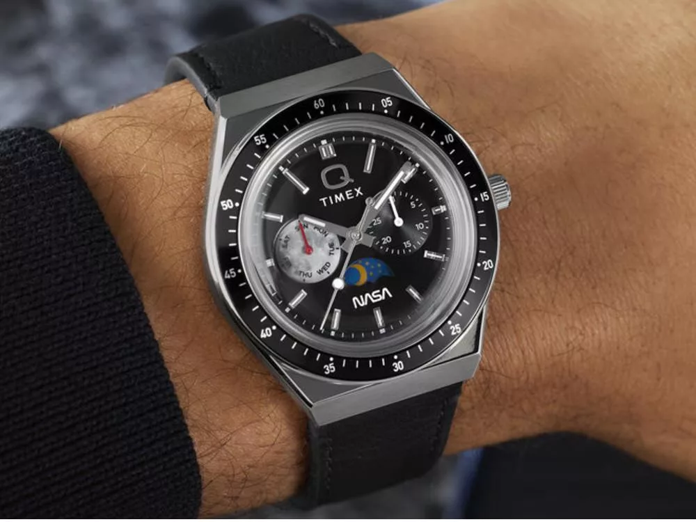 Timex Q Timex x NASA with a strap on wrist