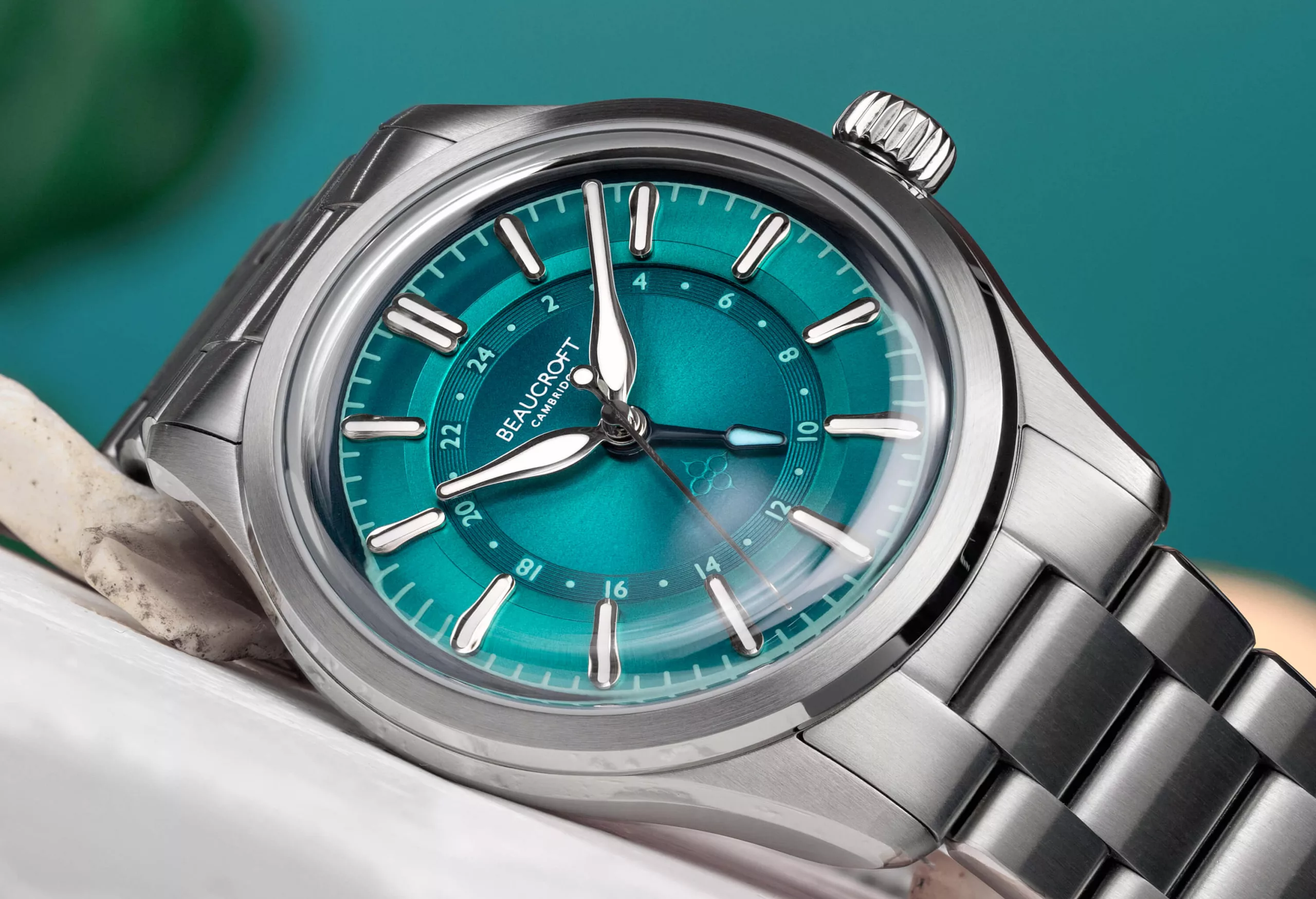 The Beaucroft Contour GMT with a Tropical Teal dial