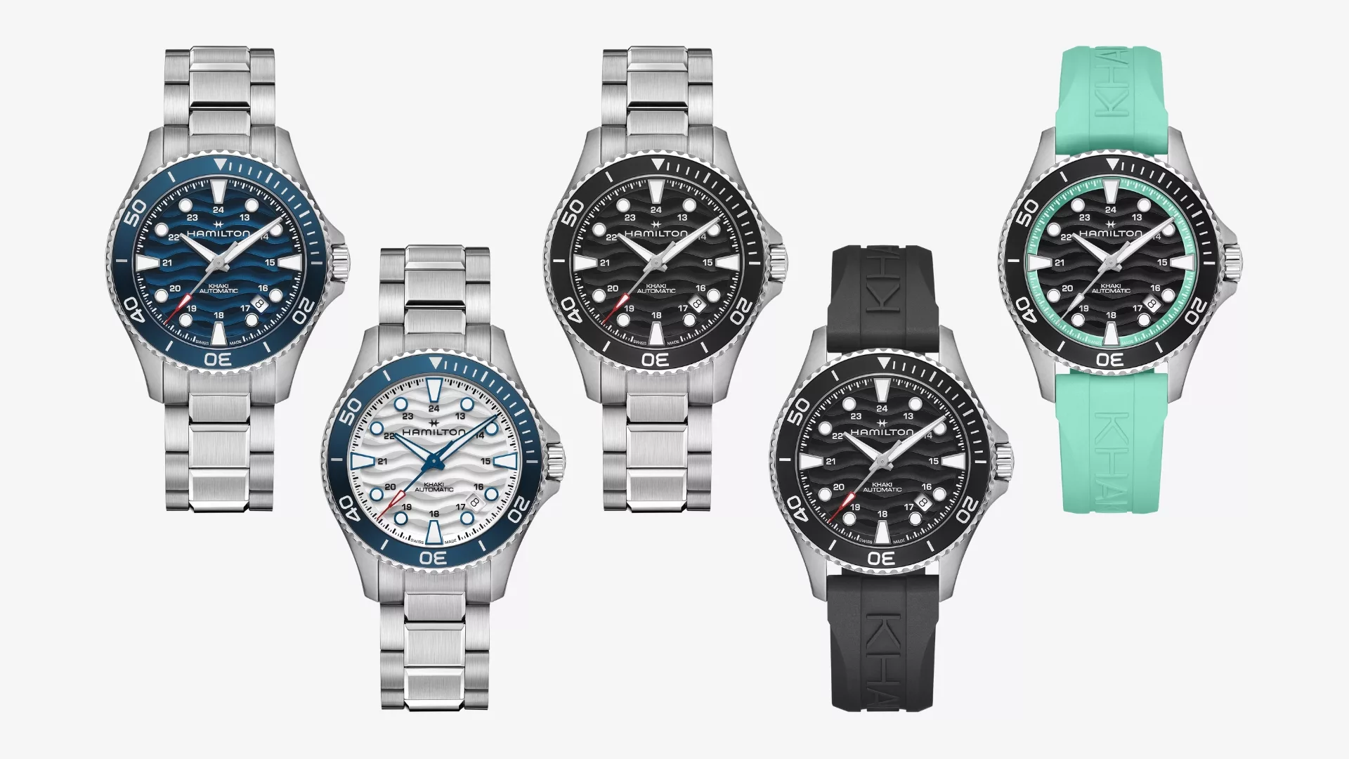 All five variants of the Hamilton Khaki Navy Scuba 40mm