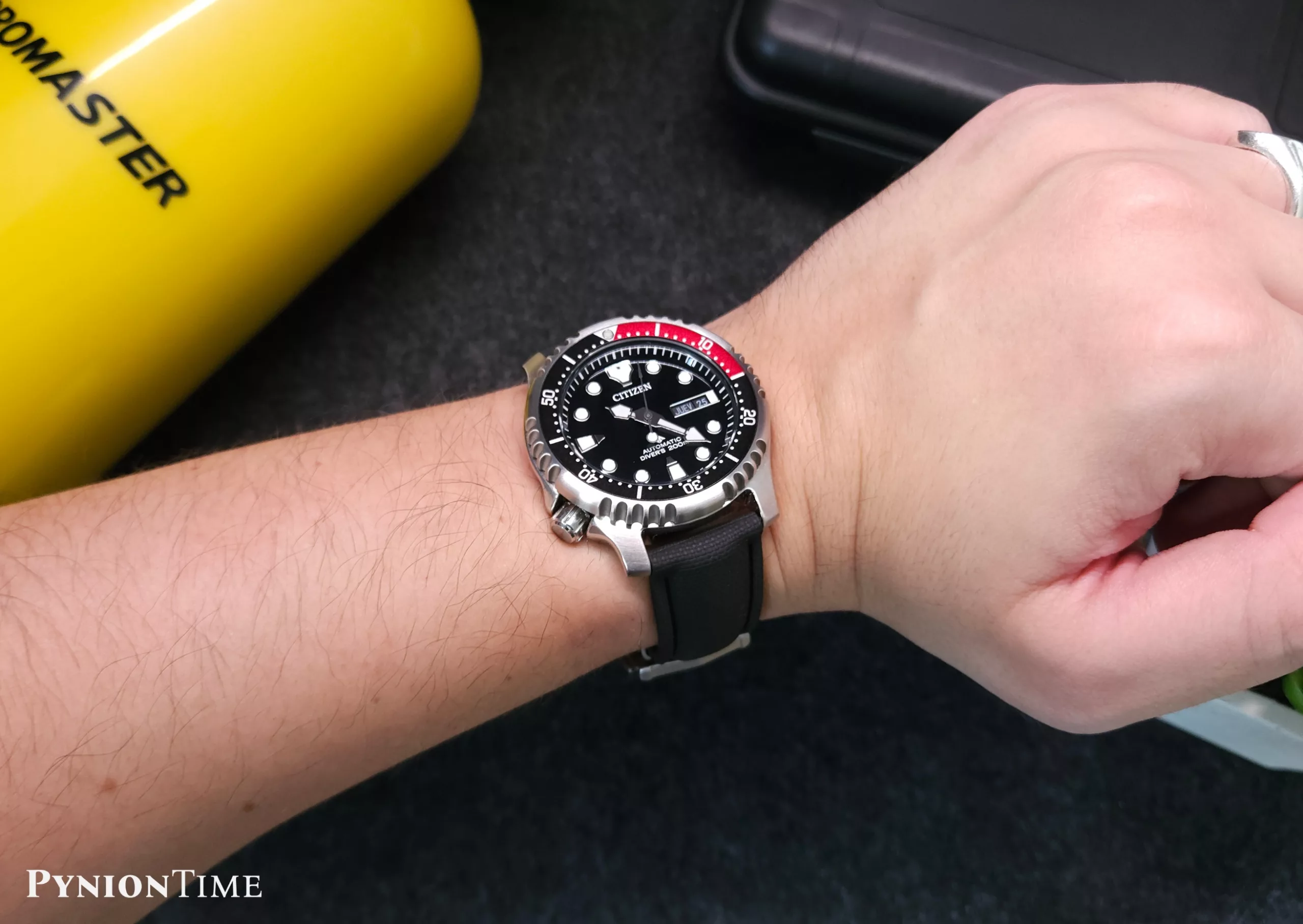 The rubber deployant strap gives the Promaster a cleaner, modern look