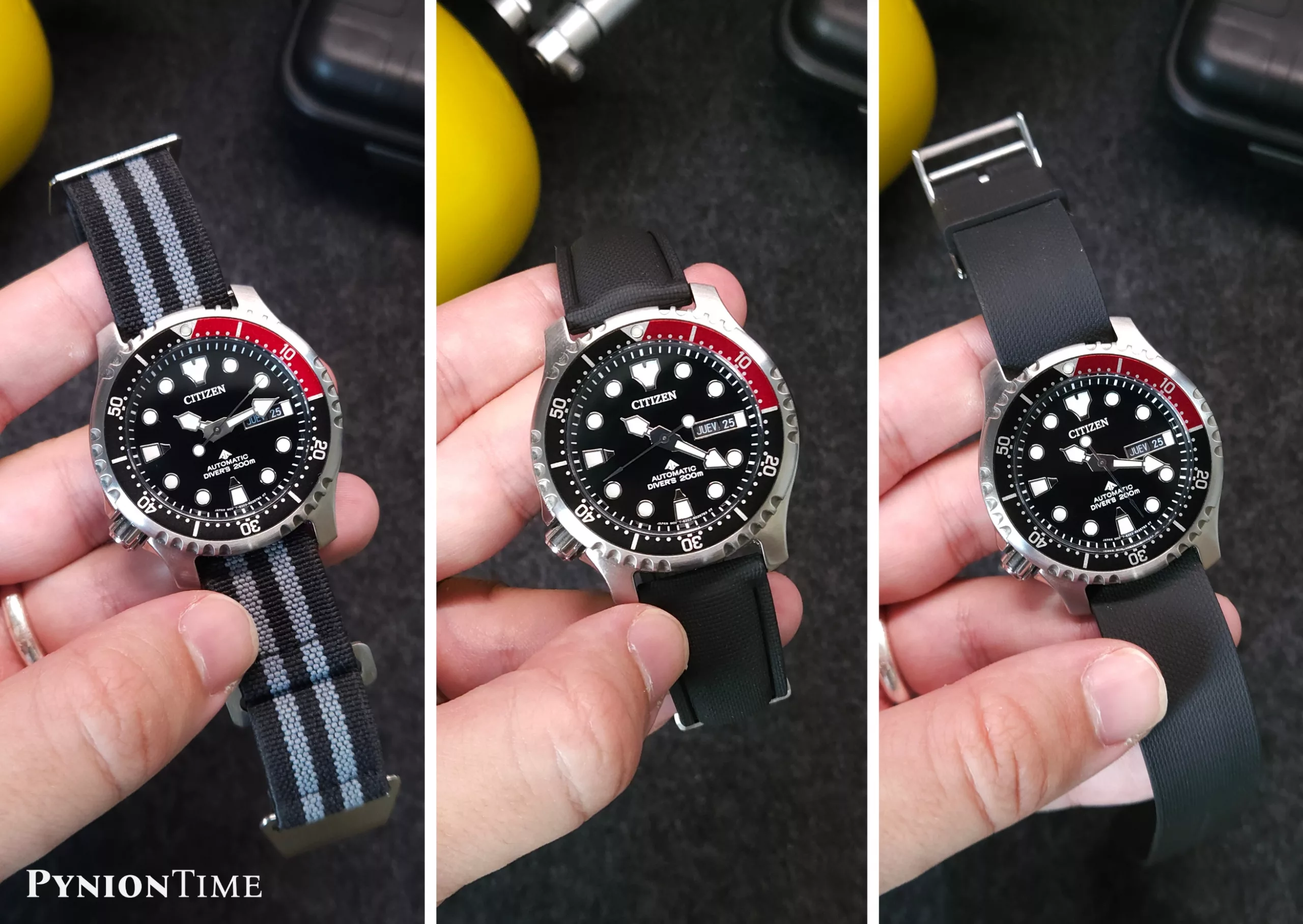 Citizen Promaster NY0085-86E on 3 different straps