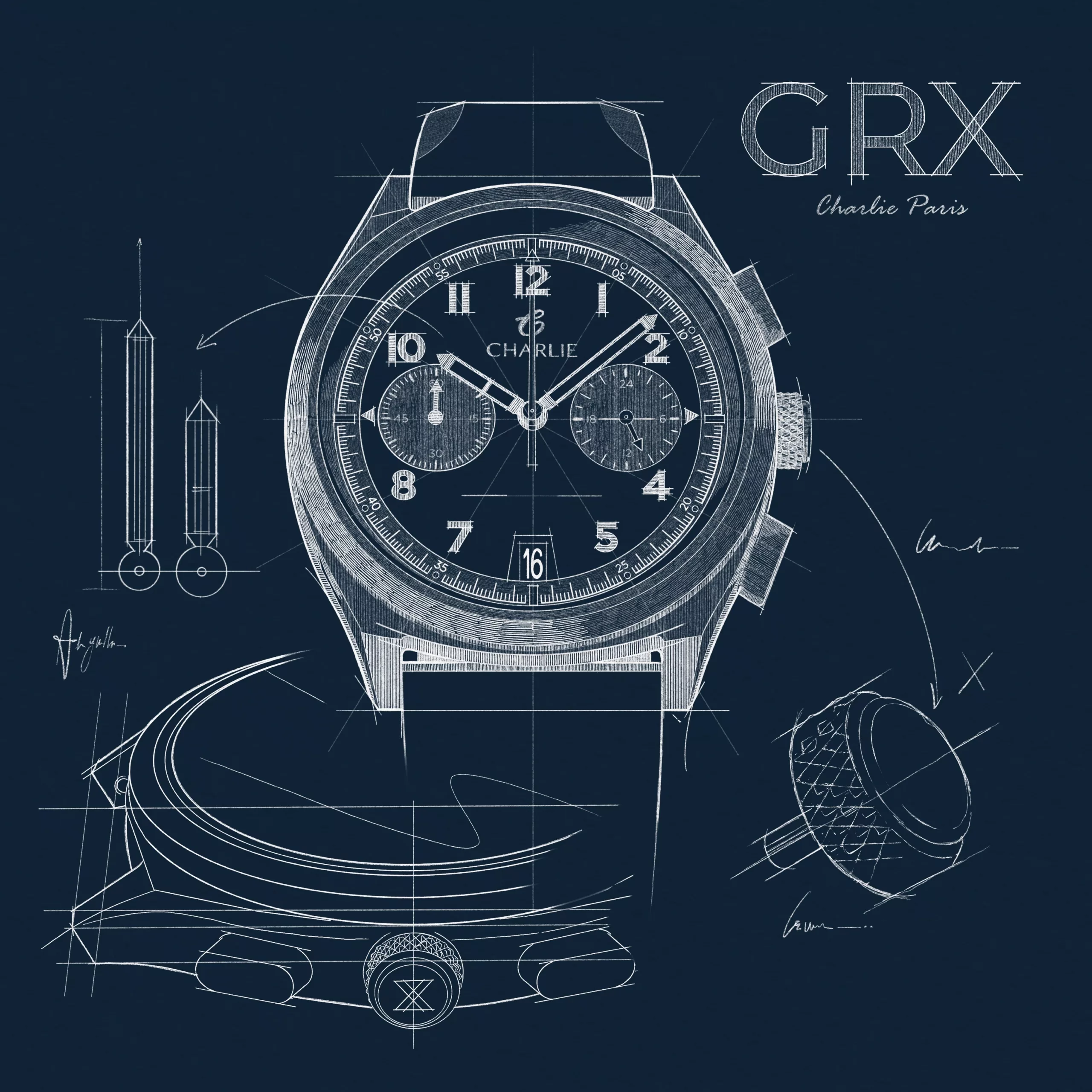 The Charlie Paris GRX Chronograph uses a Seiko VK64 meca-quartz movement with a central chronograph seconds hand