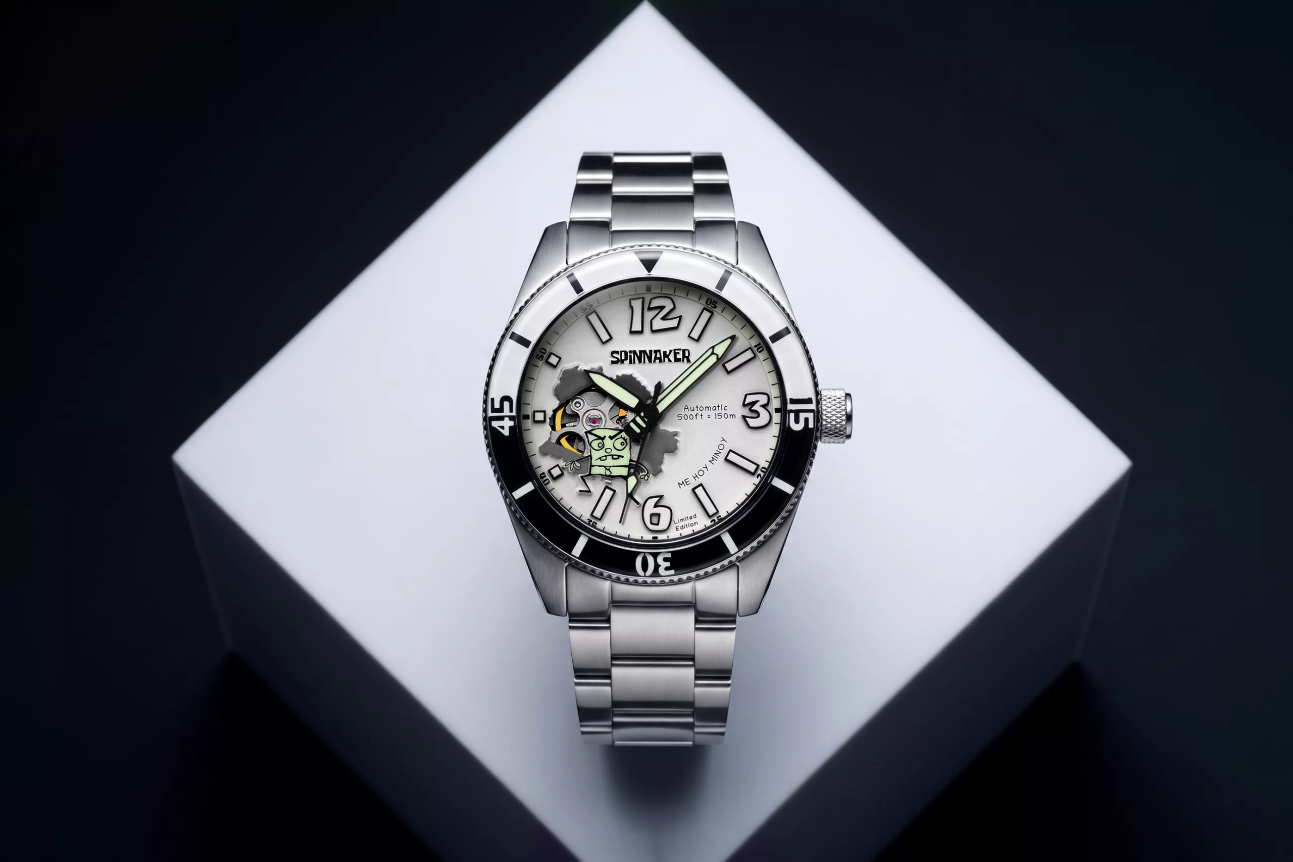 The Spinnaker SpongeBob DoodleBob “Minute Sketch” runs a skeletonized NH70 movement