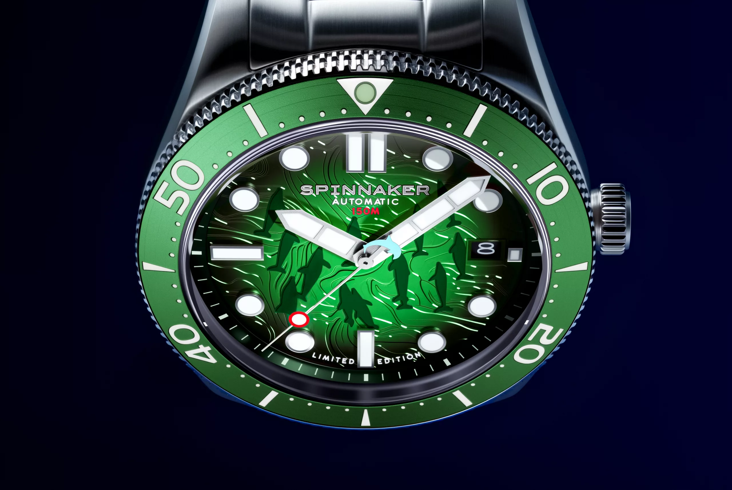 The Miyota 8215-based automatic caliber handles three hands and date