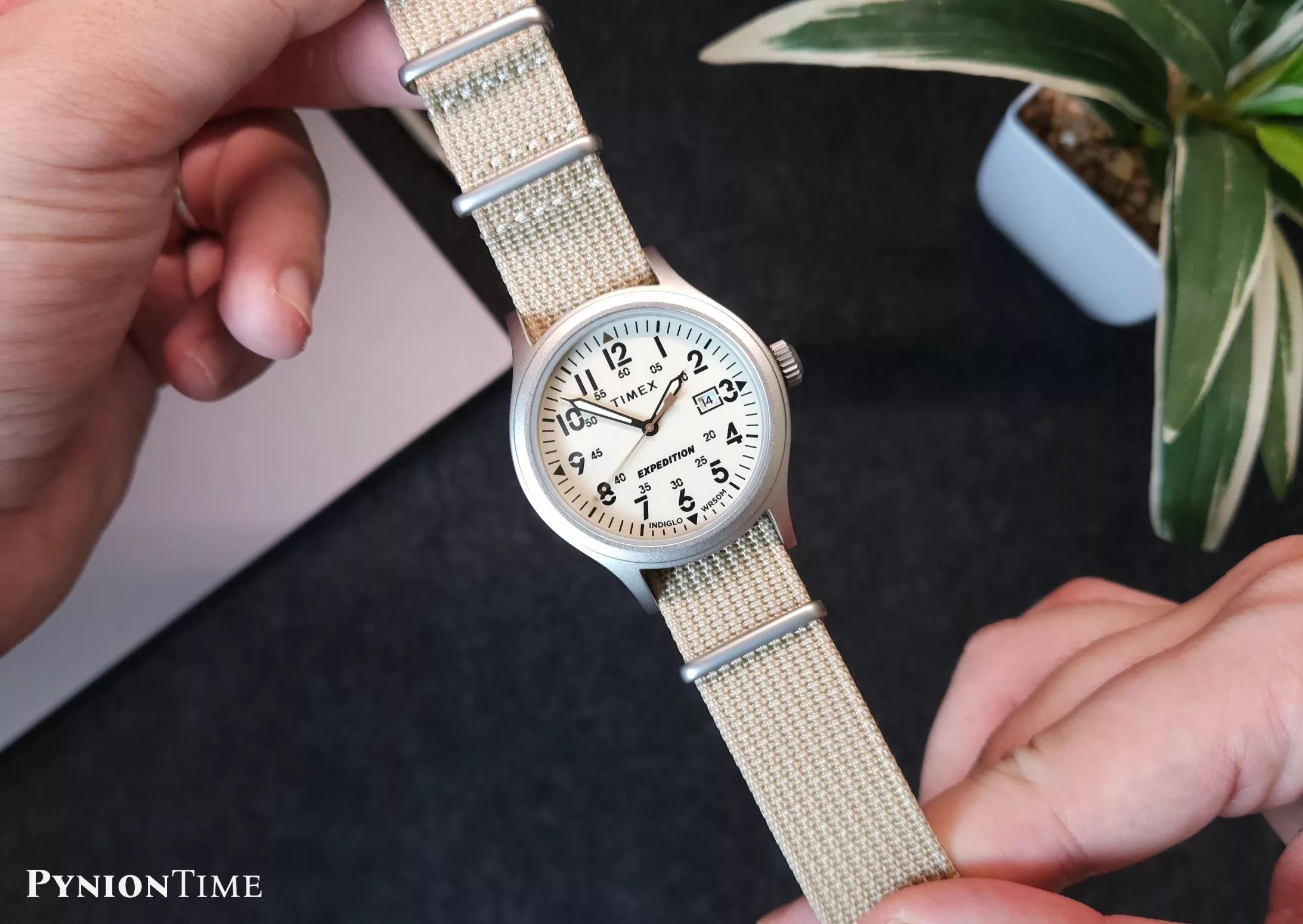 The Timex Expedition TW4B30100 includes a date window positioned at 3 o’clock on the dial