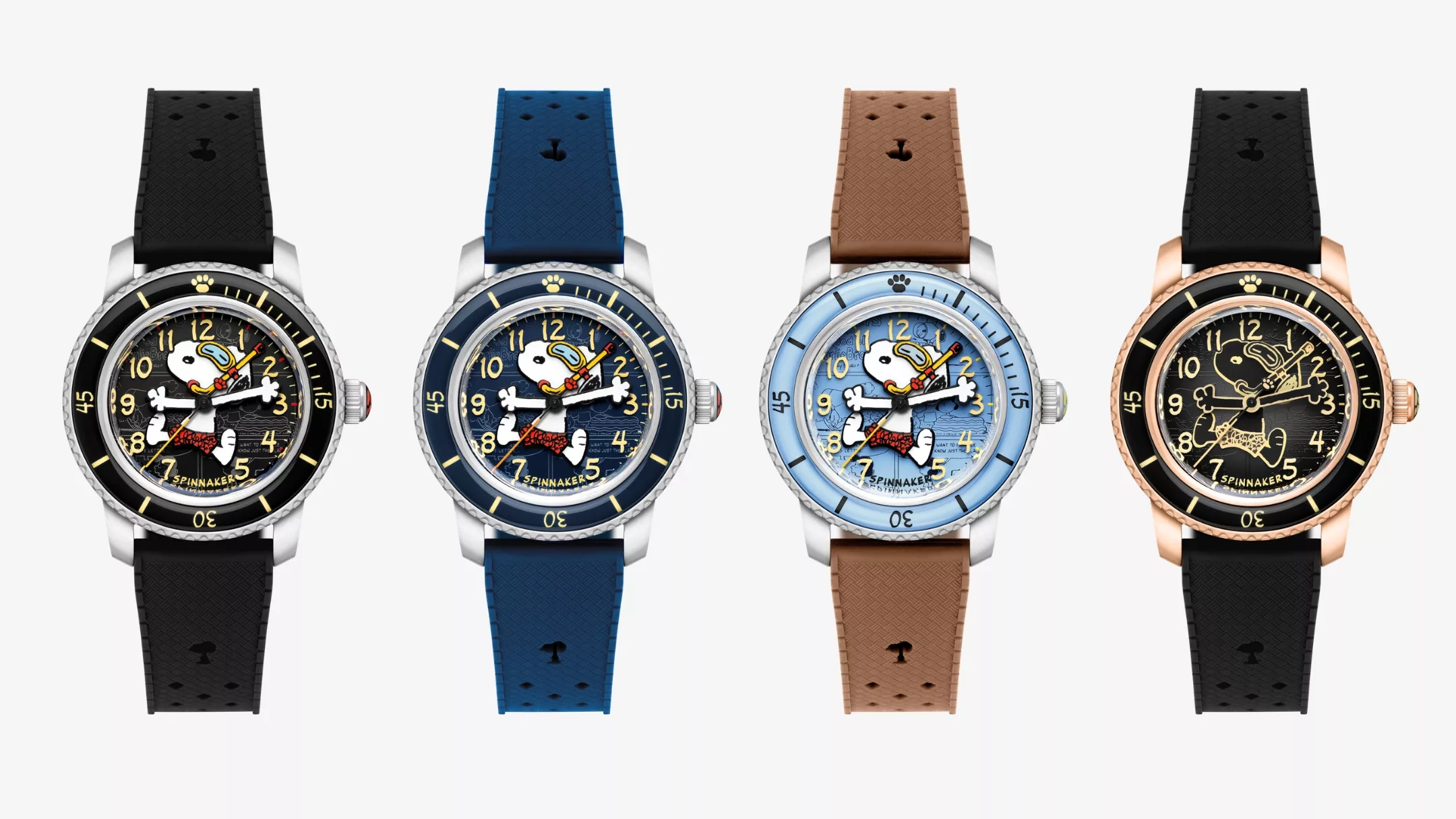 It comes with a 20 mm rubber strap featuring a Snoopy silhouette cutout