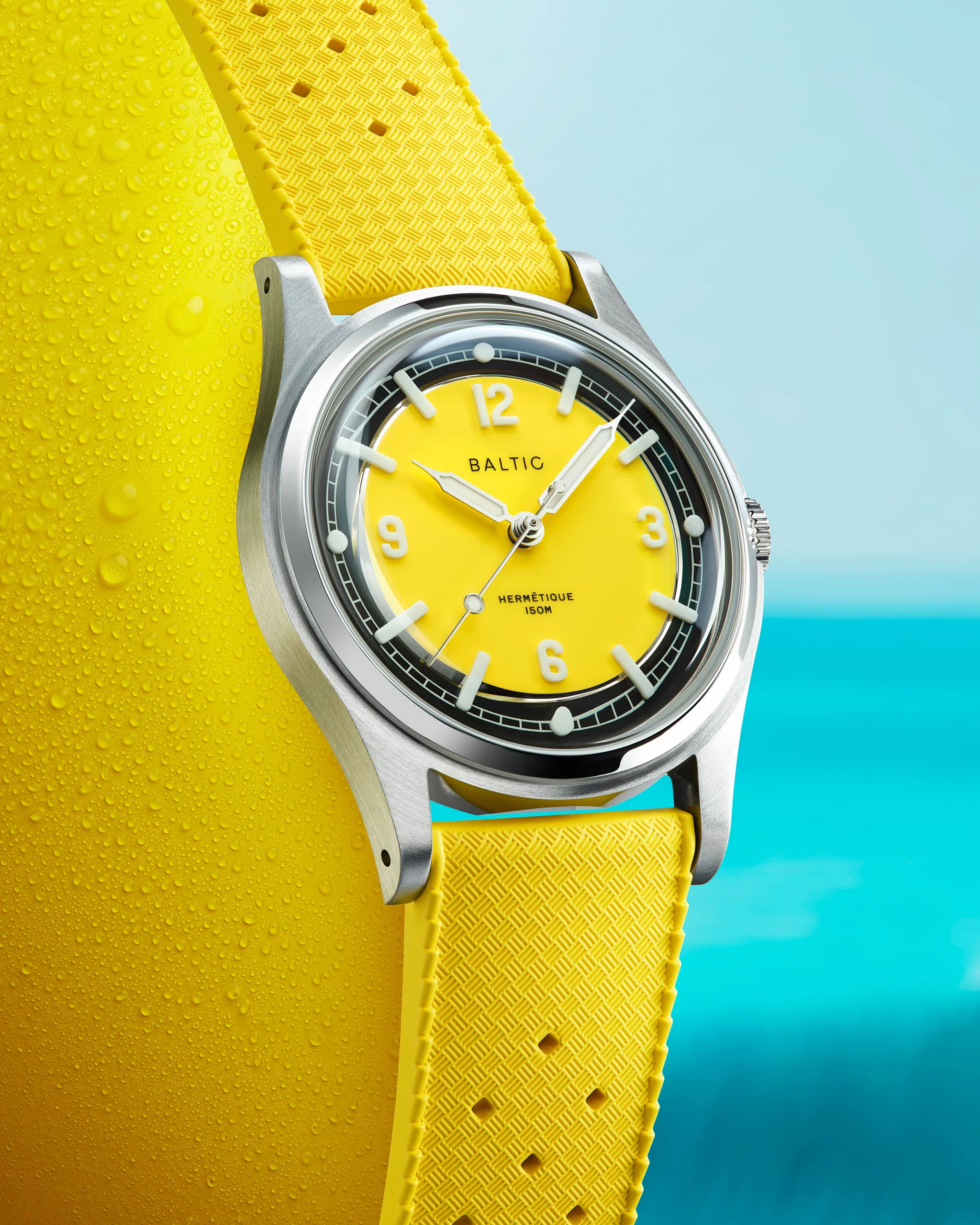 Baltic Hermétique Summer Yellow on a rubber strap