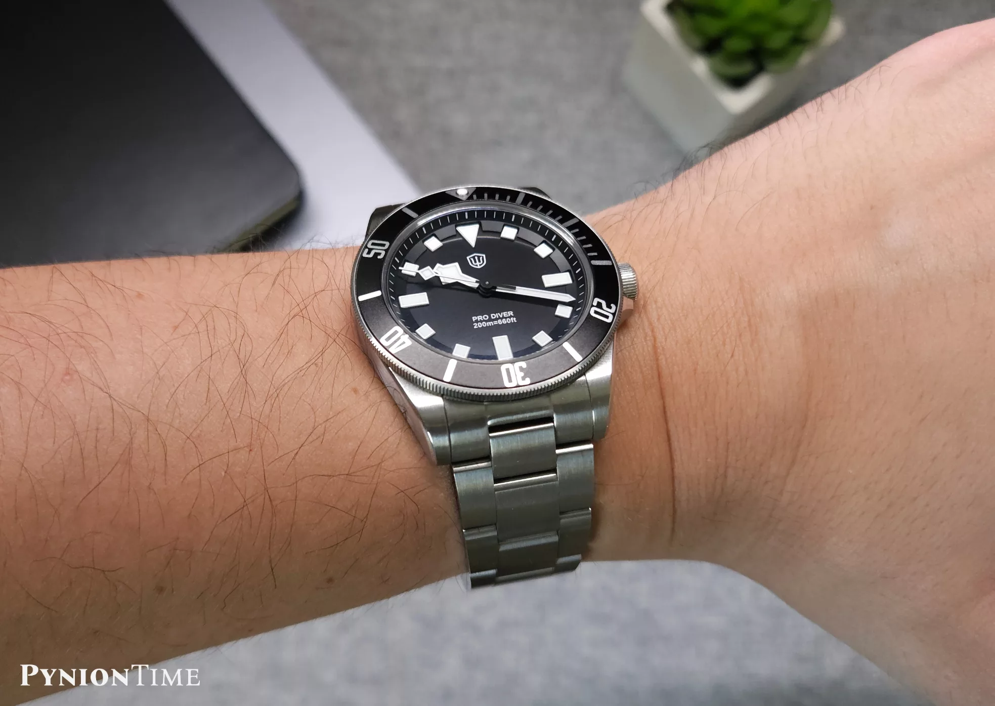 Watchdives WD1969 Pro on my 6.5 inch wrist, showing the compact 38mm proportions