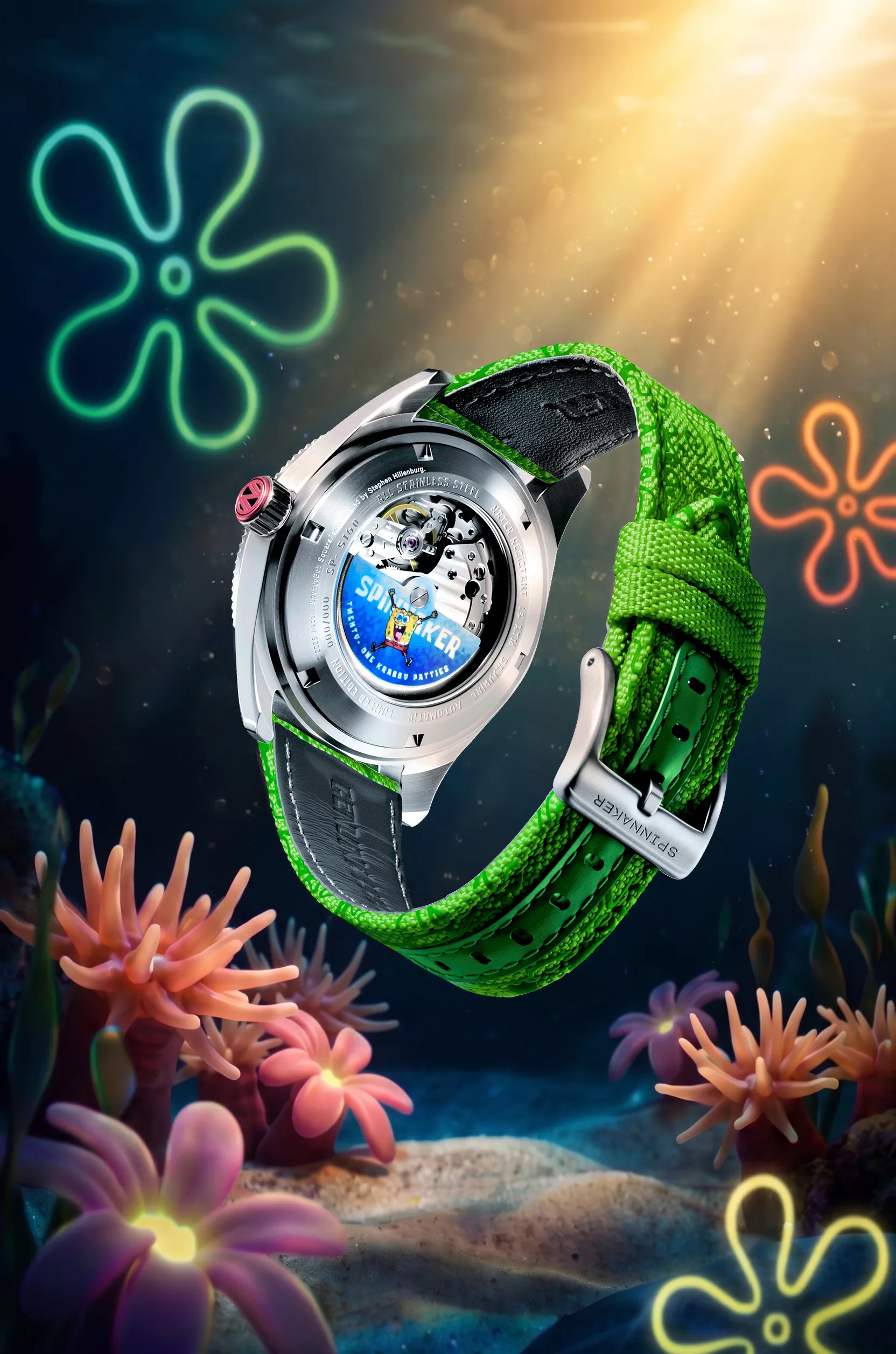 It uses an exhibition caseback, so the Miyota 8245 movement stays visible from the back