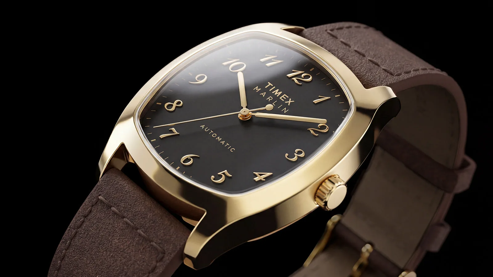 The Timex Marlin Chatham Automatic has a 36mm polished stainless steel cushion case