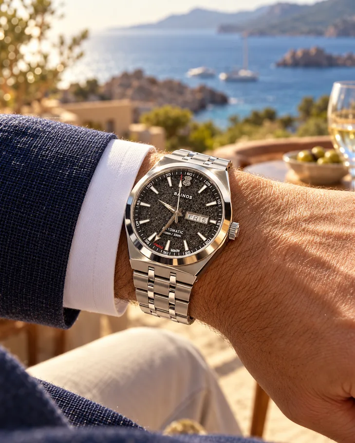 It features a wet-look treatment that darkens the stone from anthracite to deep black
