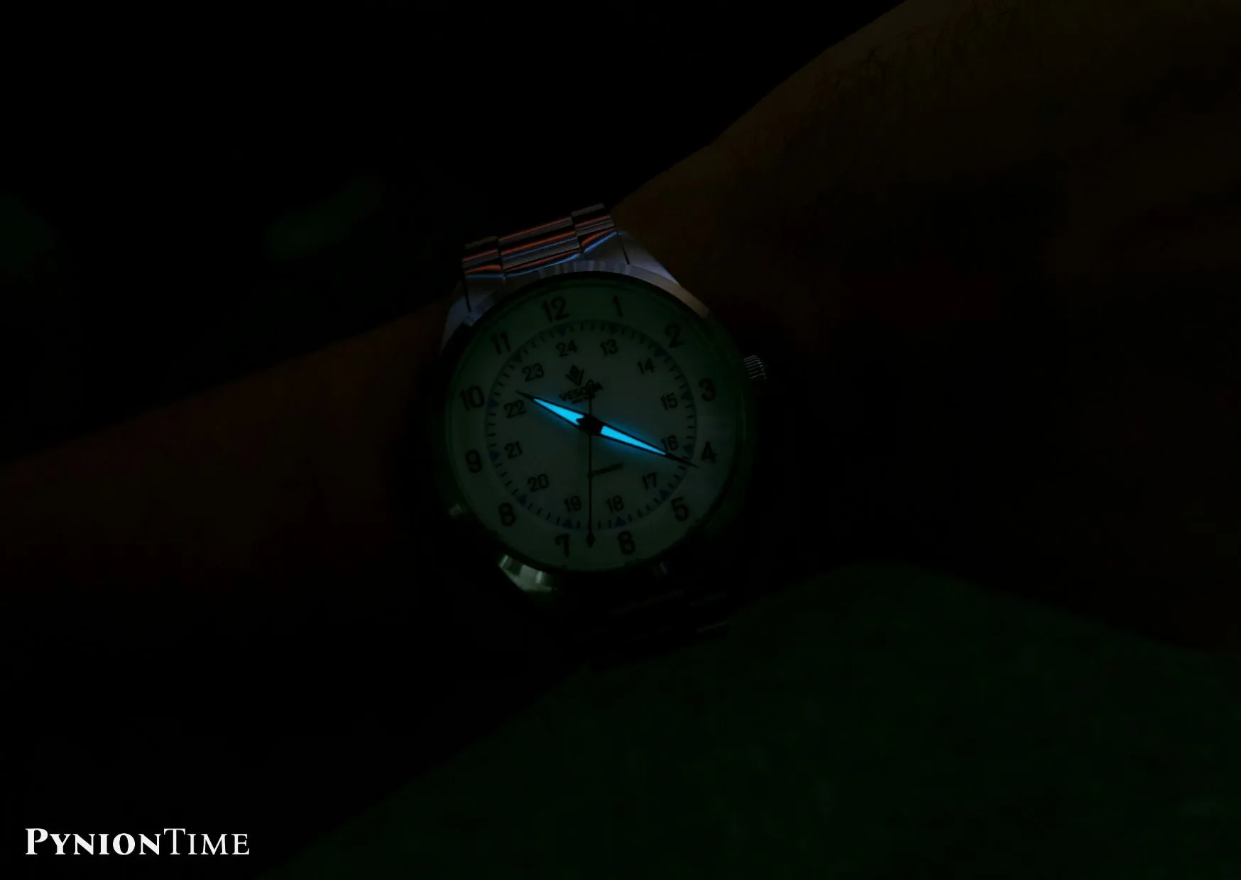 The white version has lume only on the hour and minute hands