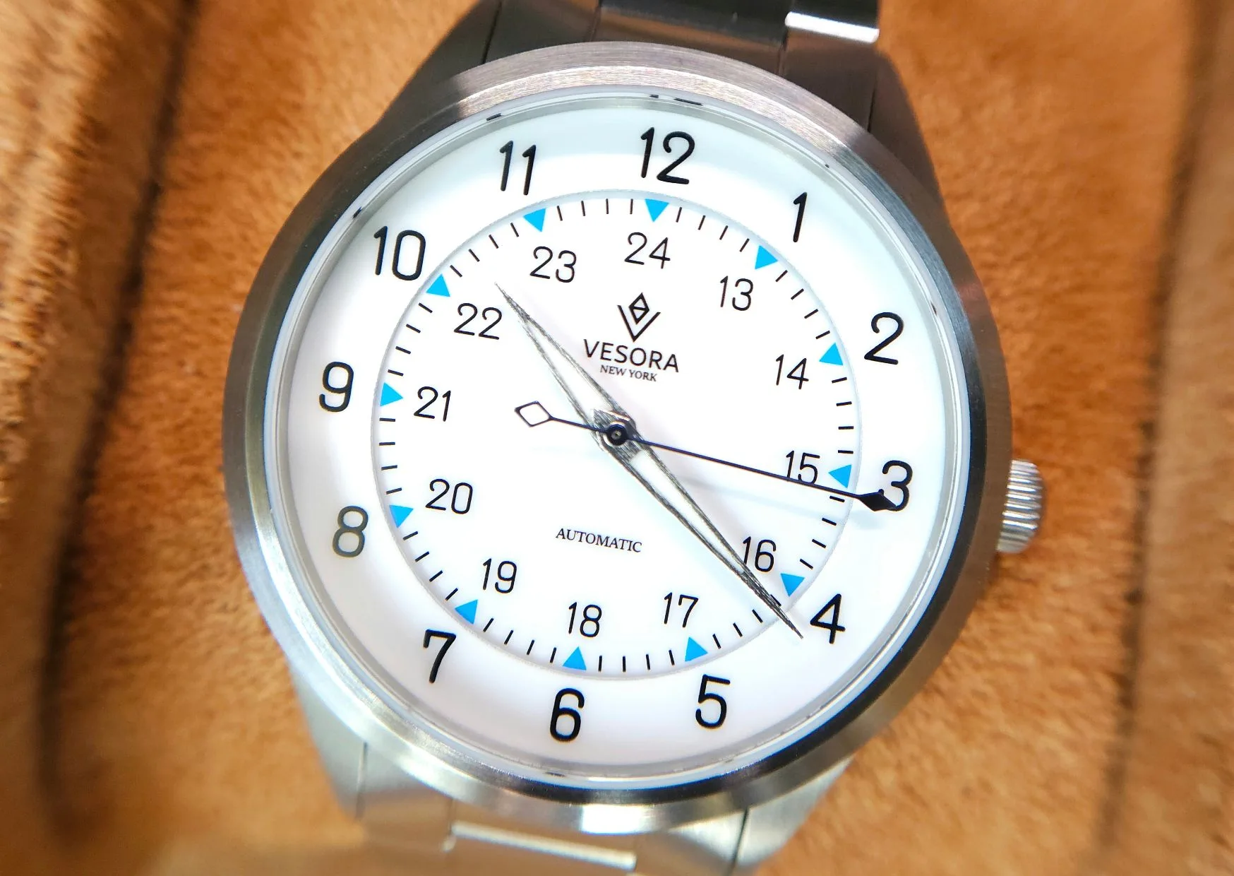 Close-up of the enamel dial