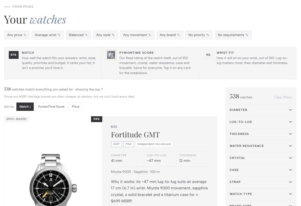 Watch Finder results with filters